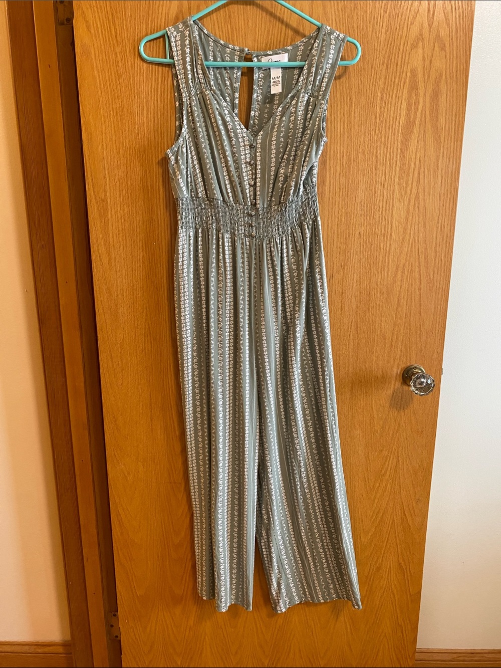 Japna Sage Green Striped Sleeveless Jumpsuit
